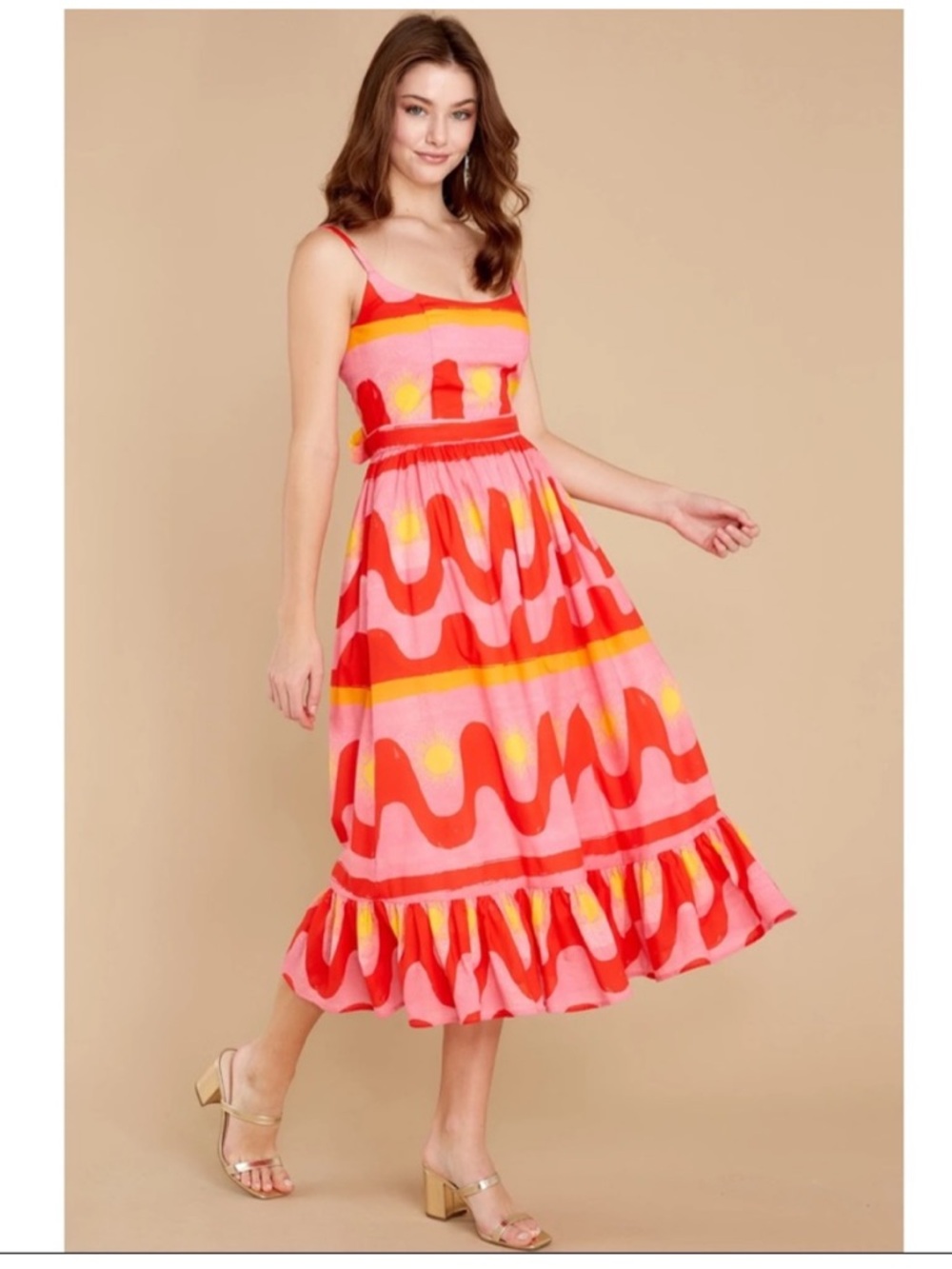 De Loreta Anthropologie Tamarindo Sun Dress in Fuego Print, size Medium